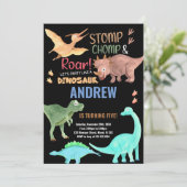 Dinosaure vert orange noir Invitations d'anniversa (Debout devant)