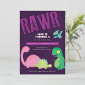 Dinosaure violet Invitation d'anniversaire (Debout devant)