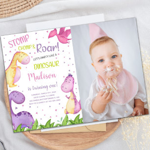 Dinosaure violet Invitations d'anniversaire avec p