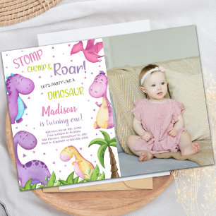 Dinosaure violet rose Invitations Anniversaire ave