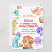 Dinosaures 3ème Fille Anniversaire Invitation (Devant)