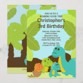 Dinosaures amusants Invitation à la fête d'anniver (Devant / Derrière)