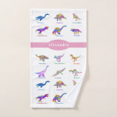 Dinosaures colorés aux noms rose (Serviette à main)