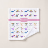 Dinosaures colorés aux noms rose (Gant de toilette)