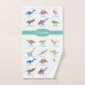Dinosaures colorés avec noms Motif sarcelle (Serviette à main)