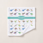Dinosaures colorés avec noms Motif sarcelle (Gant de toilette)