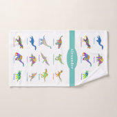 Dinosaures colorés avec noms Motif sarcelle (Serviette à main)