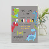 Dinosaures colorés mignon Invitation Anniversaire (Debout devant)