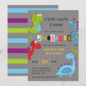 Dinosaures colorés mignon Invitation Anniversaire (Devant / Derrière)