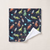 Dinosaures colorés mignons dans l'espace Motif amu (Gant de toilette)