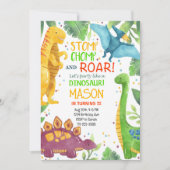 Dinosaures colorés tropicaux Invitation d'annivers (Devant)