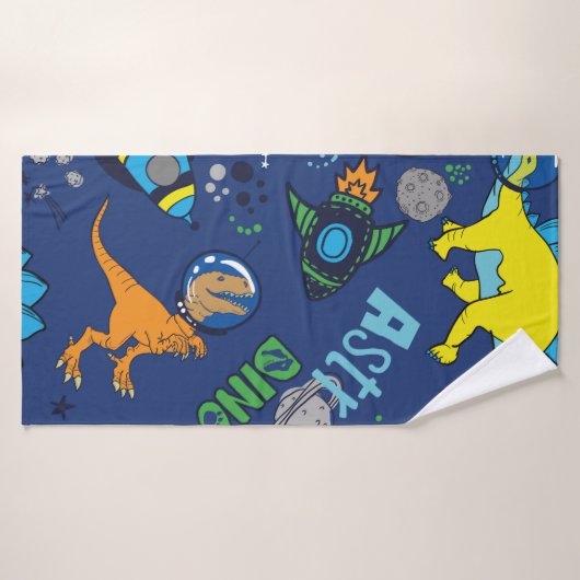 Dinosaures dans l'espace couleur dessinée à la mai (Serviette de bain)