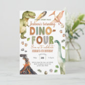 Dinosaures Dino-Quatre invitation de 4ème annivers (Debout devant)