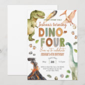 Dinosaures Dino-Quatre invitation de 4ème annivers (Devant / Derrière)