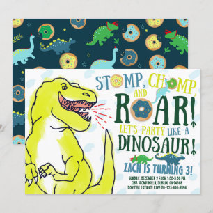 Dinosaures et Donuts Anniversaire Fête Invitation