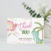 Dinosaures et licornes Carte de remerciements d'an (Debout devant)