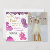 Dinosaures rose et violet Invitations d'anniversai (Devant)