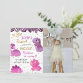 Dinosaures rose et violet Invitations d'anniversai (Debout devant)