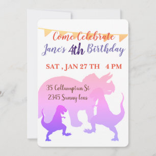 Dinosaures roses drapeaux Enfant Invitations Anniv