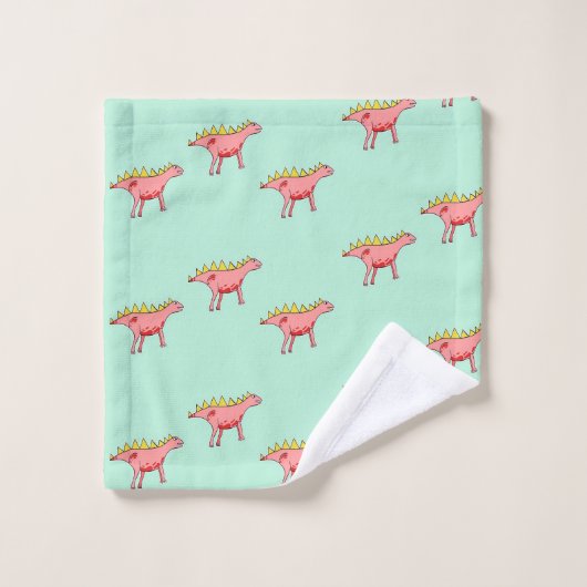 dinosaures roses motif sur bleu pâle (Gant de toilette)