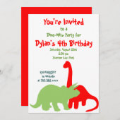 Dinosaures rouge et vert Invitations de fête d'ann (Devant / Derrière)