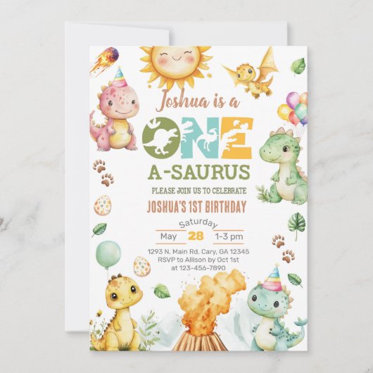 Dinosaures Un-A-Saurus 1er anniversaire invitation (Devant)