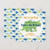 Dinosaures vert et bleu Invitations de fête d'anni (Devant / Derrière)