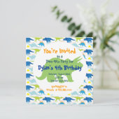 Dinosaures vert et bleu Invitations de fête d'anni (Debout devant)