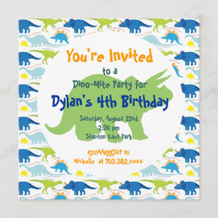 Dinosaures vert et bleu Invitations de fête d'anni