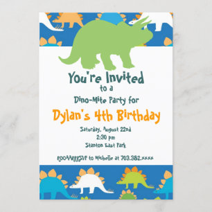 Dinosaures vert et bleu Invitations de fête d'anni