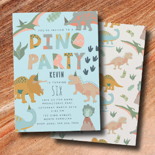 Dinosaurië Boho Dino Feest Dieren Verjaardag Blauw Kaart