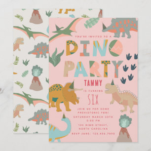 Dinosaurië Boho Dino Feest Dieren Verjaardag Roze Kaart