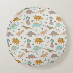 Dinosaurië Kinderen Handgetekende Boho Dinosaurus  Rond Kussen