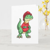 Dinosauriër als brandweerman met brandweerhelm kaart (Gele Bloem)