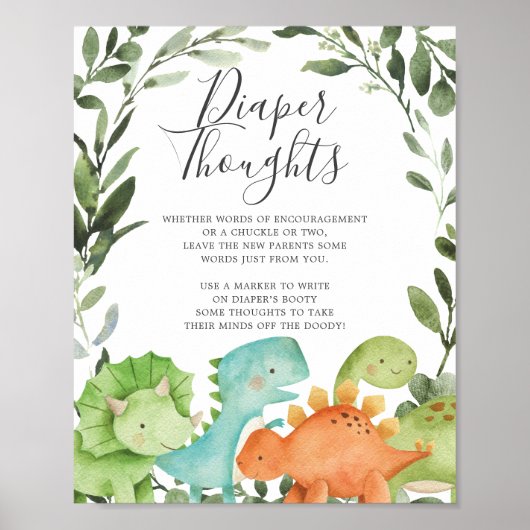 Dinosauriërs Baby shower Diaper Thoughts Sign Poster (Voorkant)