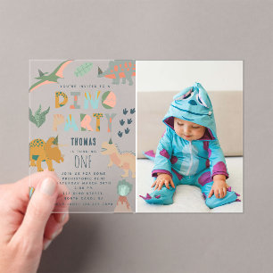 Dinosauriërs Boho Dino Feest Dieren Verjaardagsfot Acryl Uitnodigingen