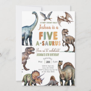 Dinosauriërs Five A-Saurus jongen 5e verjaardagsui Kaart