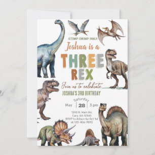 Dinosauriërs THREE-REX jongen 3e verjaardagsuitnod Kaart