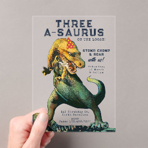 Dinosauriërs Tyrannosaurus Rex Vintage Verjaardags Acryl Uitnodigingen