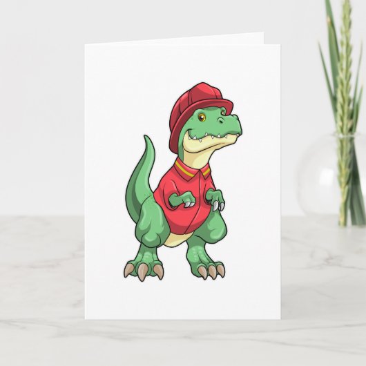 Dinosaurius als brandweerman met brandweerhelm kaart (Voorkant)