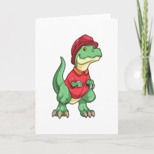 Dinosaurius als brandweerman met brandweerhelm kaart