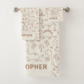 Dinosaurius Jongensnaam Dino Schattig Jungle Boho Bad Handdoek