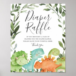 Dinosaurs Baby shower Diaper Raffle Sign Poster