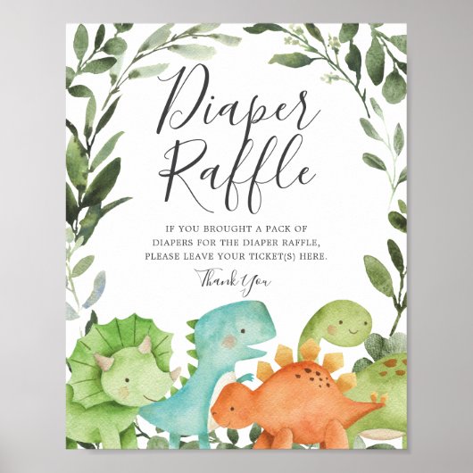 Dinosaurs Baby shower Diaper Raffle Sign Poster (Voorkant)