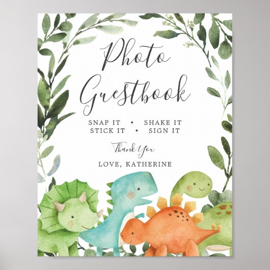 Dinosaurs Baby shower Foto Guestbook Poster (Voorkant)