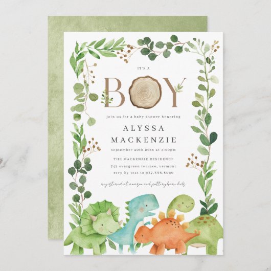 Dinosaurs Baby Shower Invitation (Devant / Derrière)