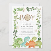 Dinosaurs Baby Shower Invitation Kaart (Voorkant)