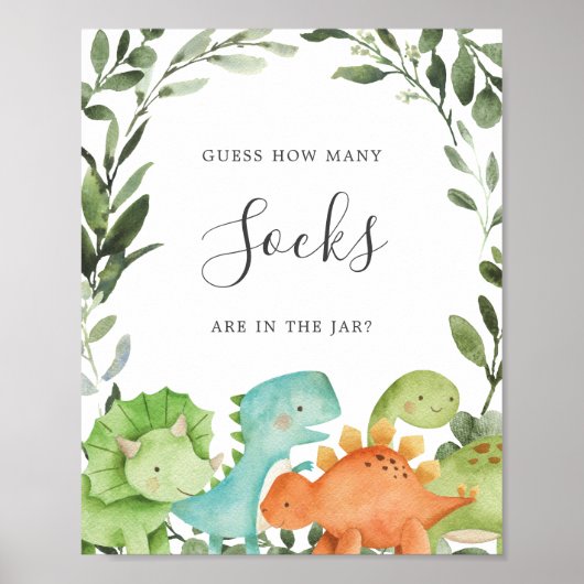 Dinosaurs Baby shower raden hoeveel contactdozen Poster (Voorkant)