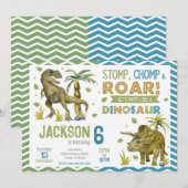 Dinosaurs Birthday Invitation | T-rex | Triceratop (Devant / Derrière)
