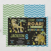 Dinosaurs Birthday Invitation | T-rex | Triceratop (Devant / Derrière)